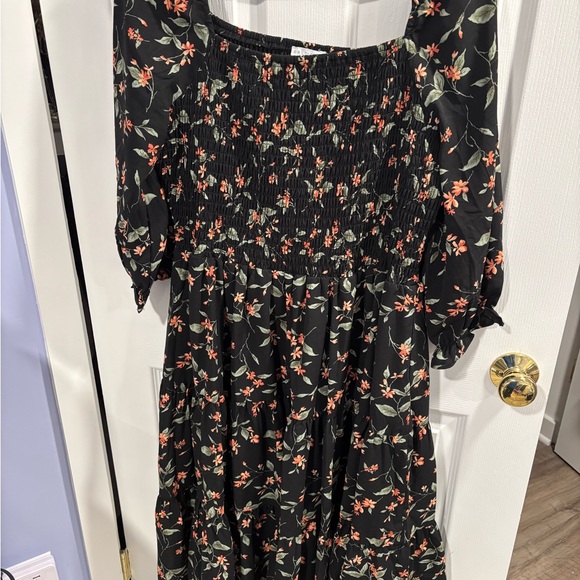 Floral Black Dress with Red and Green Accents - Picture 3 of 4